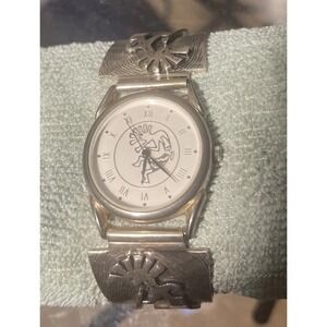 Native Old Pawn Kokopelli Navajo Sterling Silver Wrist-Watch Signed.